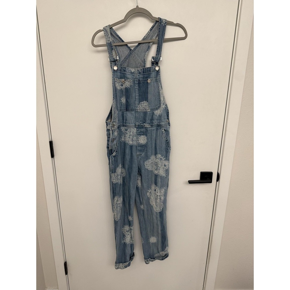 We The Free Overalls Womens 24 Paisley Denim Relaxed Straight Adjustable Straps
